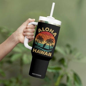 Aloha Hawaii Tumbler With Handle Retro Hawaiian Island Palm Beach Surfboard Surf TS10 Print Your Wear