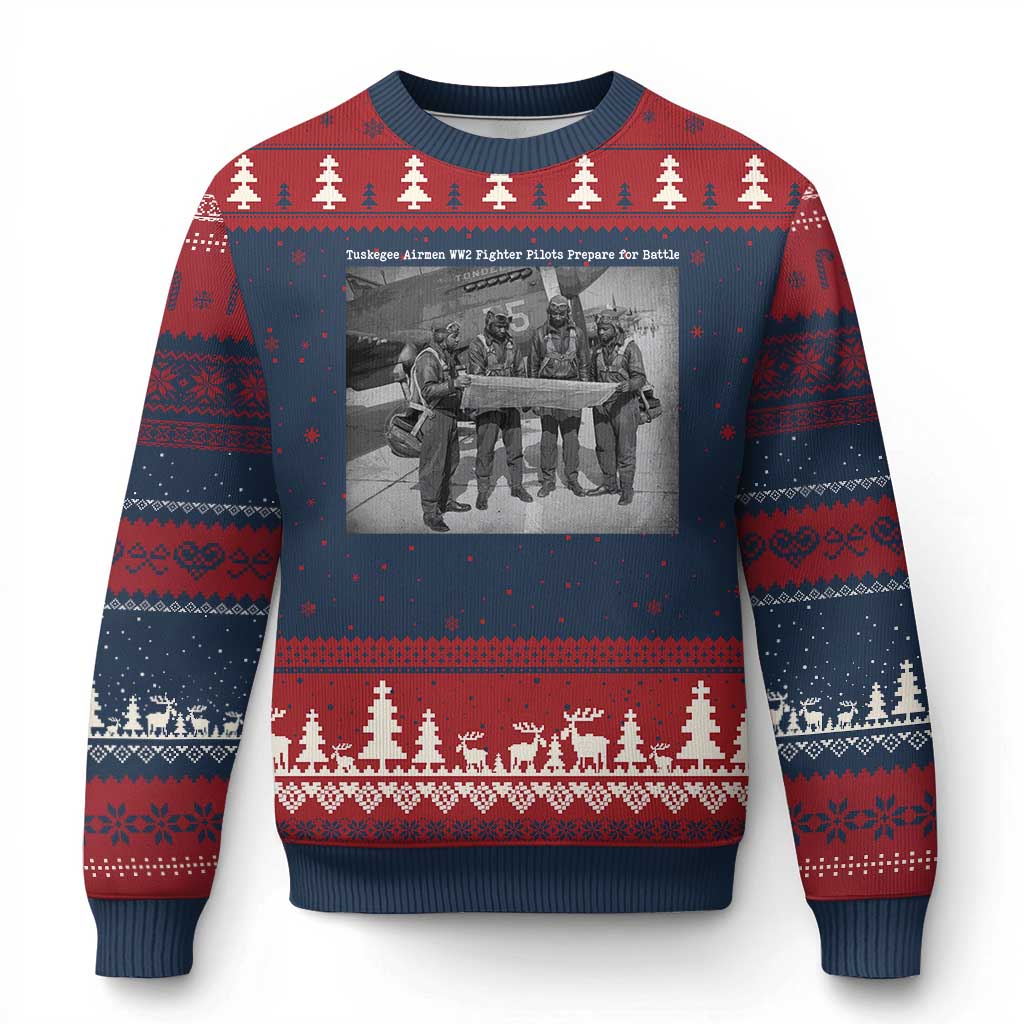 Tuskegee Airmen Ugly Christmas Sweater African American Heroes Preparing for Battle WW2 TS10 Navy Red Print Your Wear