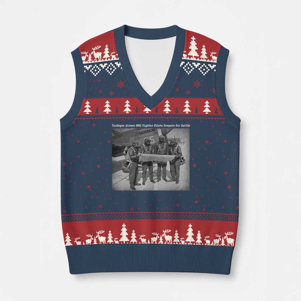 Tuskegee Airmen V-Neck Knit Sweater Vest African American Heroes Preparing for Battle WW2 TS10 Navy Red Print Your Wear