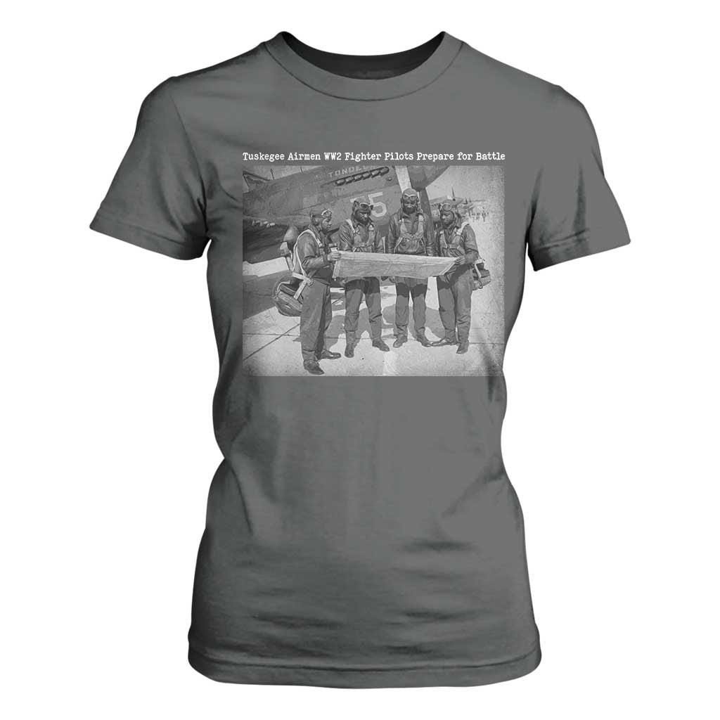 Tuskegee Airmen T Shirt For Women African American Heroes Preparing for Battle WW2 TS10 Dark Heather Print Your Wear