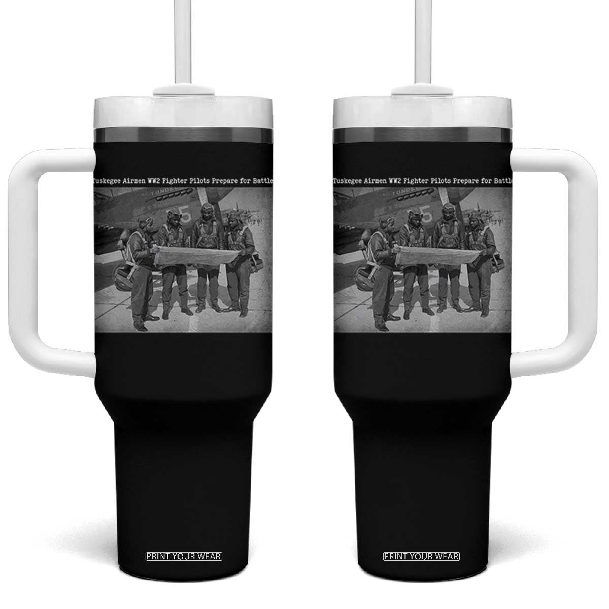 Tuskegee Airmen Tumbler With Handle African American Heroes Preparing for Battle WW2 TS10 One Size: 40 oz Black Print Your Wear