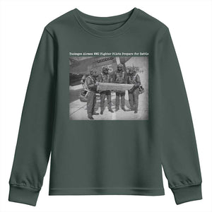 Tuskegee Airmen Youth Sweatshirt African American Heroes Preparing for Battle WW2 TS10 Dark Forest Green Print Your Wear