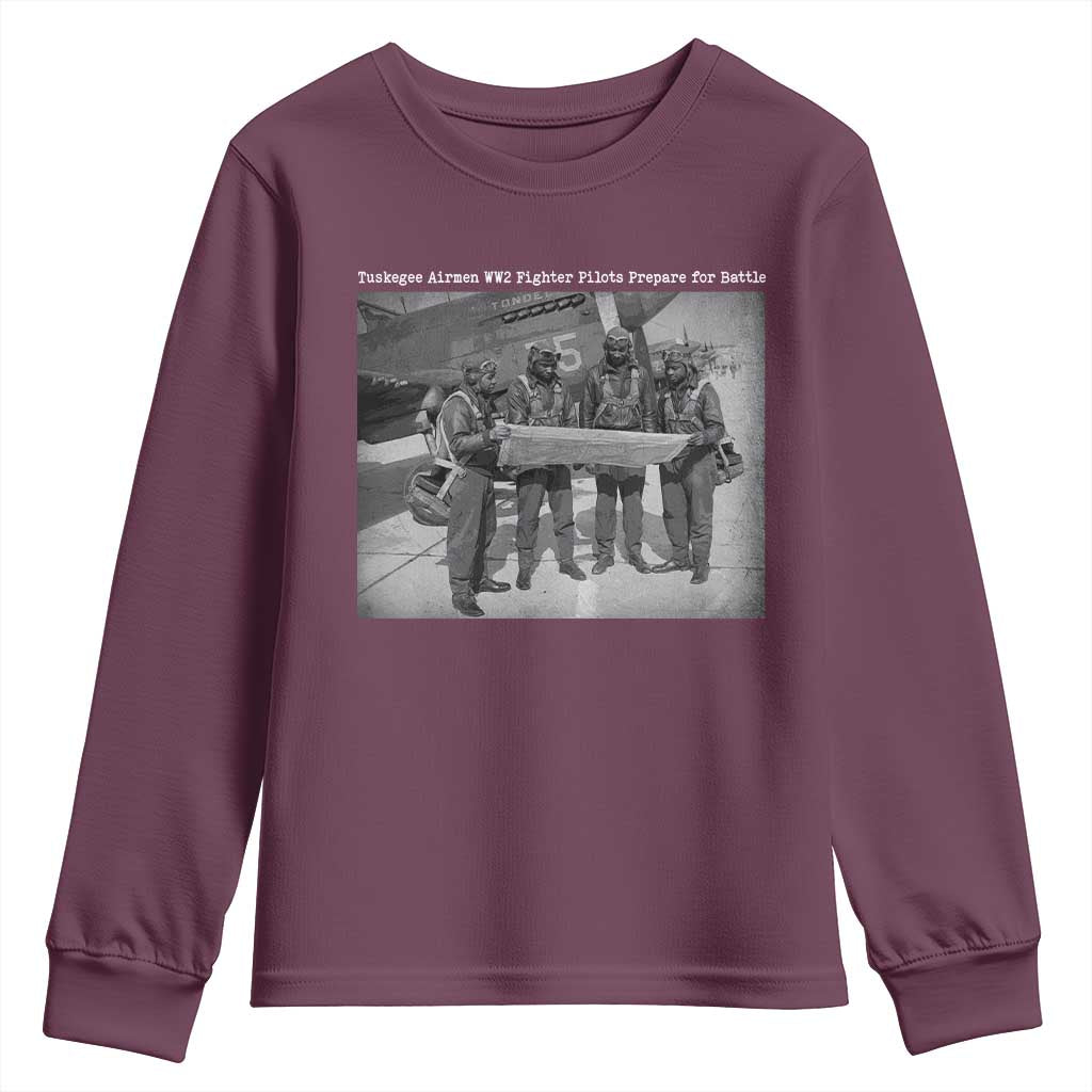 Tuskegee Airmen Youth Sweatshirt African American Heroes Preparing for Battle WW2 TS10 Maroon Print Your Wear