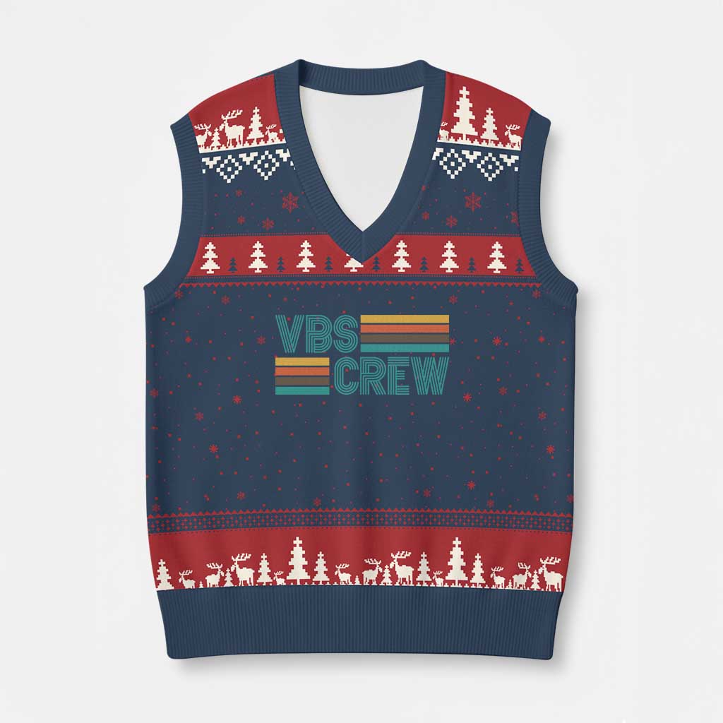 VBS Crew V-Neck Knit Sweater Vest Vacation Bible School Church Camp Retro Vintage TS10 Navy Red Print Your Wear