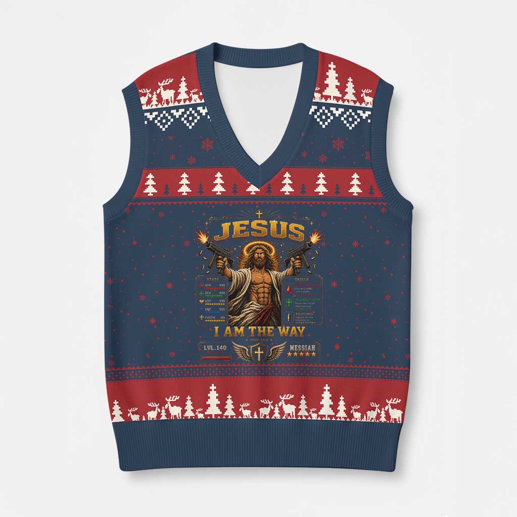 Jesus I Am the Way Character Stats RPG Books V-Neck Knit Sweater Vest