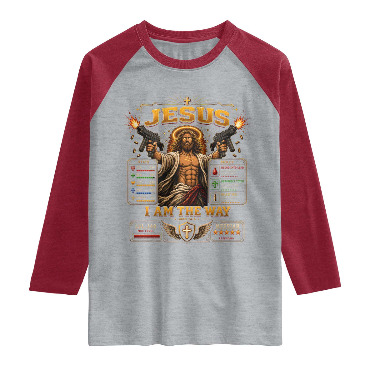 Jesus I Am the Way Character Stats RPG Books Raglan Shirt