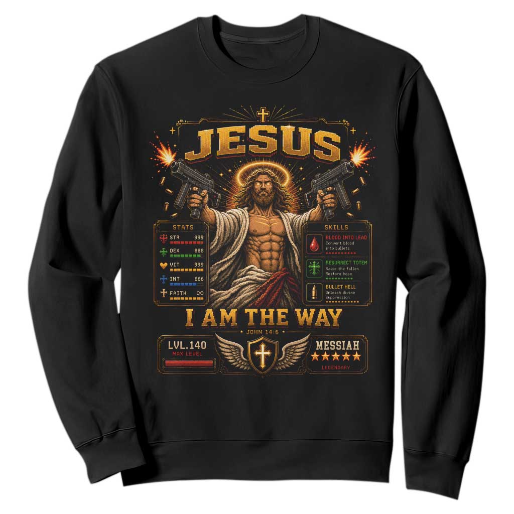 Jesus I Am the Way Character Stats RPG Books Sweatshirt
