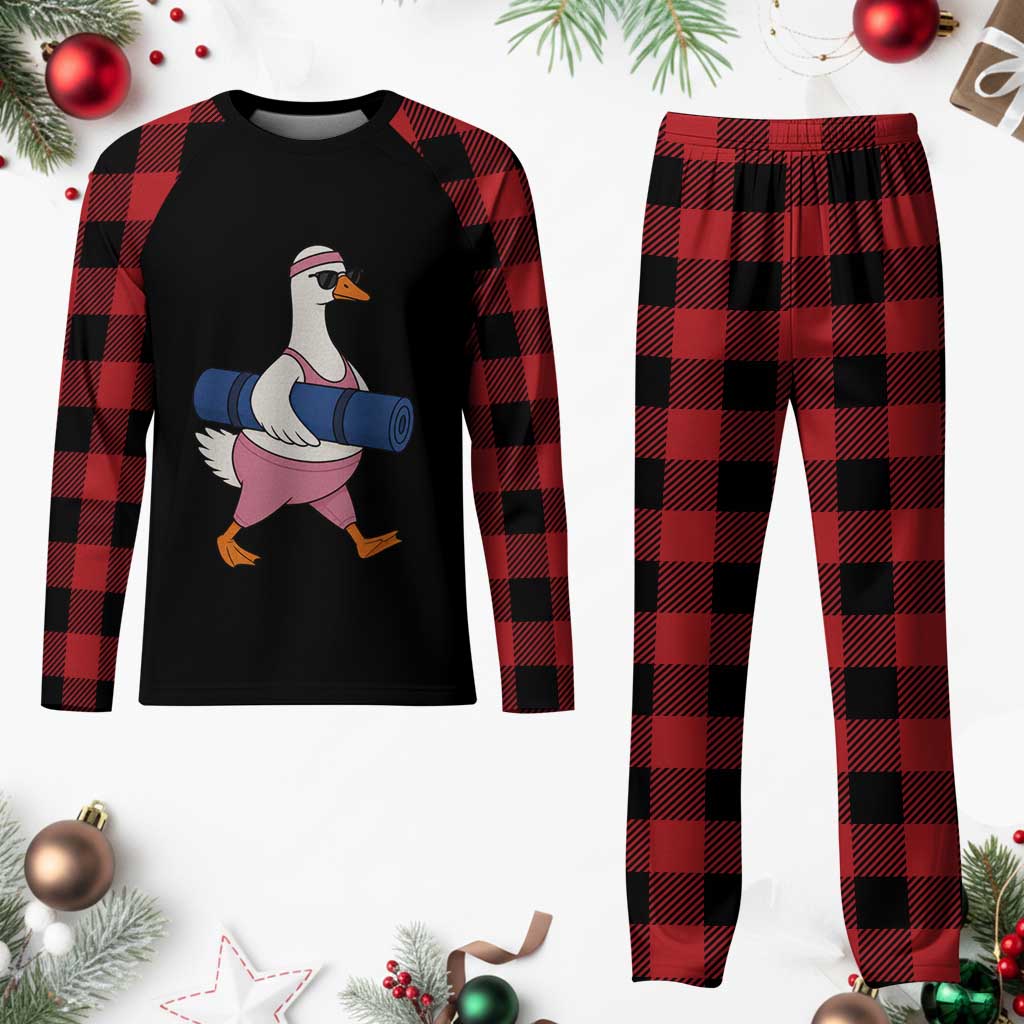 Yoga Goose Carrying Mat Plaid Pajama Set Funny Yogi Workout Fitness Graphic TS10 Buffalo Plaid Print Your Wear