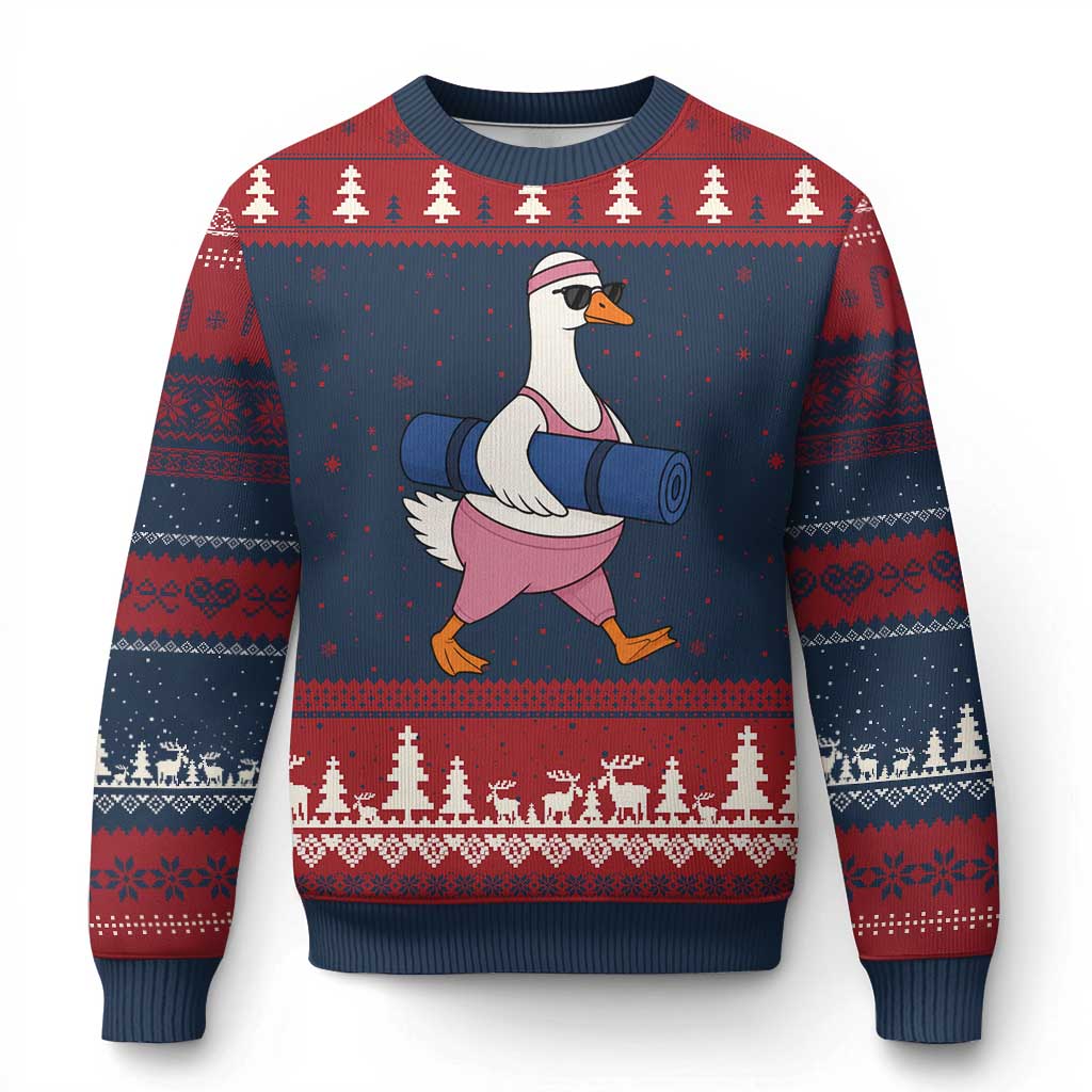 Yoga Goose Carrying Mat Ugly Christmas Sweater Funny Yogi Workout Fitness Graphic