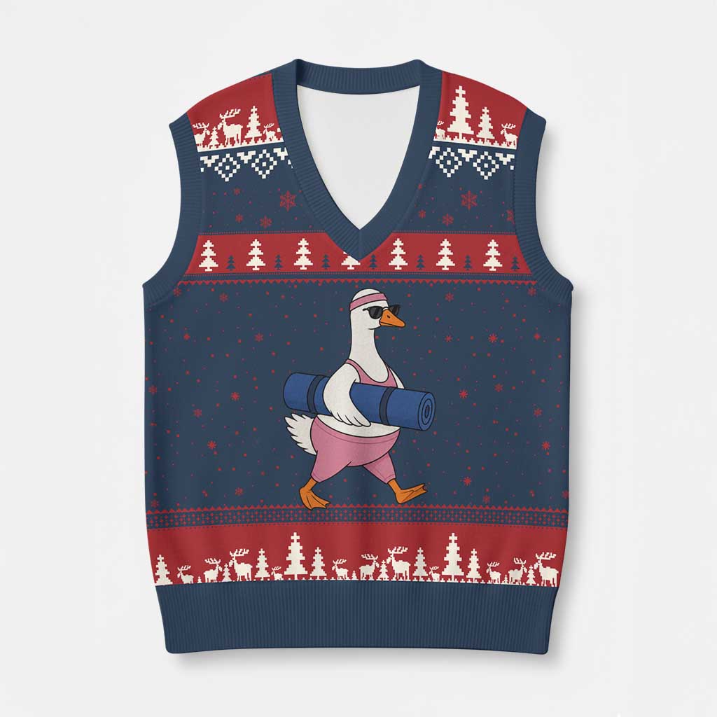 Yoga Goose Carrying Mat V-Neck Knit Sweater Vest Funny Yogi Workout Fitness Graphic