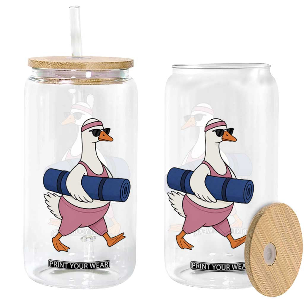 Yoga Goose Carrying Mat Glass Can Funny Yogi Workout Fitness Graphic