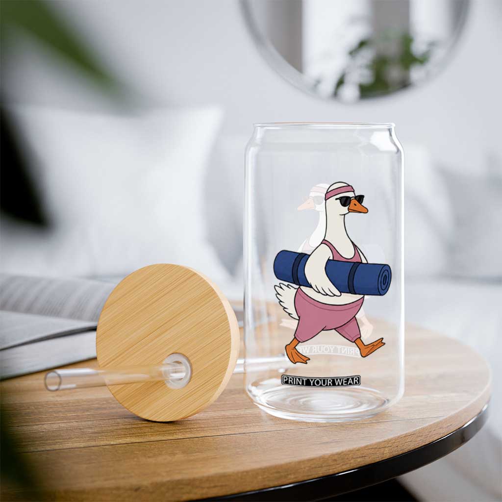 Yoga Goose Carrying Mat Glass Can Funny Yogi Workout Fitness Graphic