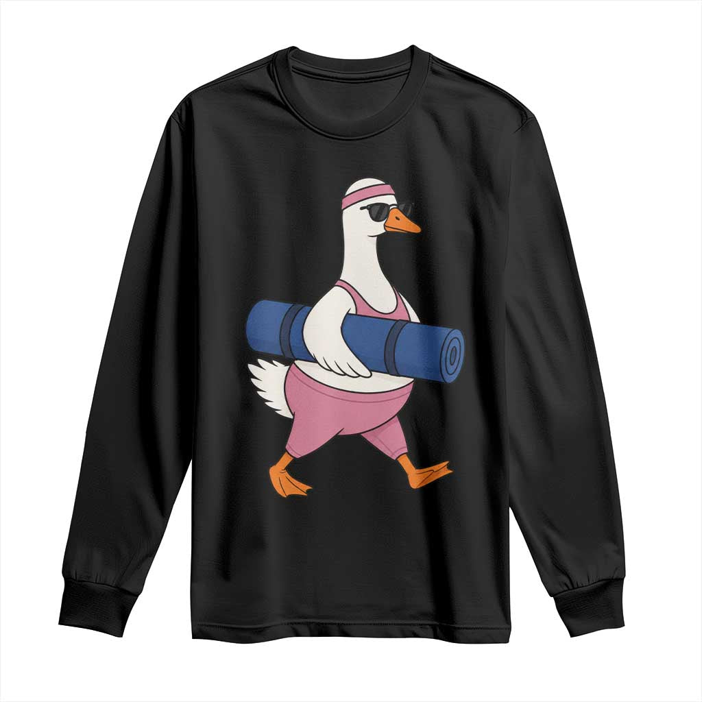 Yoga Goose Carrying Mat Long Sleeve Shirt Funny Yogi Workout Fitness Graphic TS10 Black Print Your Wear