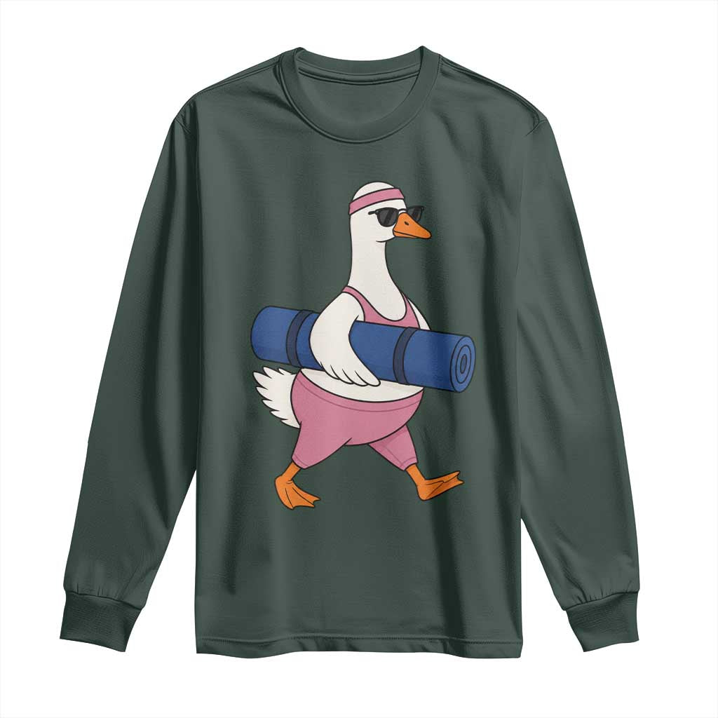 Yoga Goose Carrying Mat Long Sleeve Shirt Funny Yogi Workout Fitness Graphic