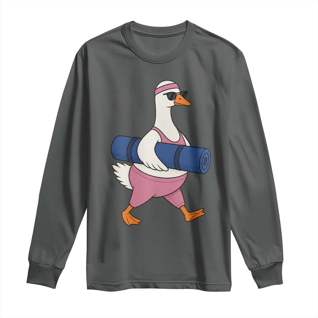 Yoga Goose Carrying Mat Long Sleeve Shirt Funny Yogi Workout Fitness Graphic