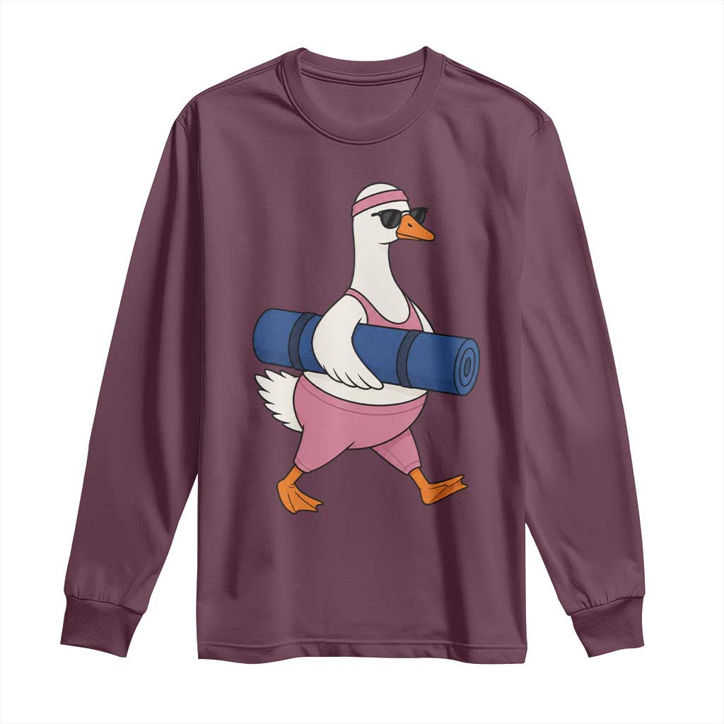 Yoga Goose Carrying Mat Long Sleeve Shirt Funny Yogi Workout Fitness Graphic