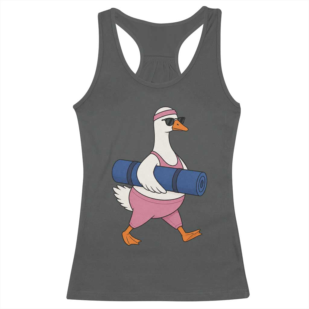 Yoga Goose Carrying Mat Racerback Tank Top Funny Yogi Workout Fitness Graphic