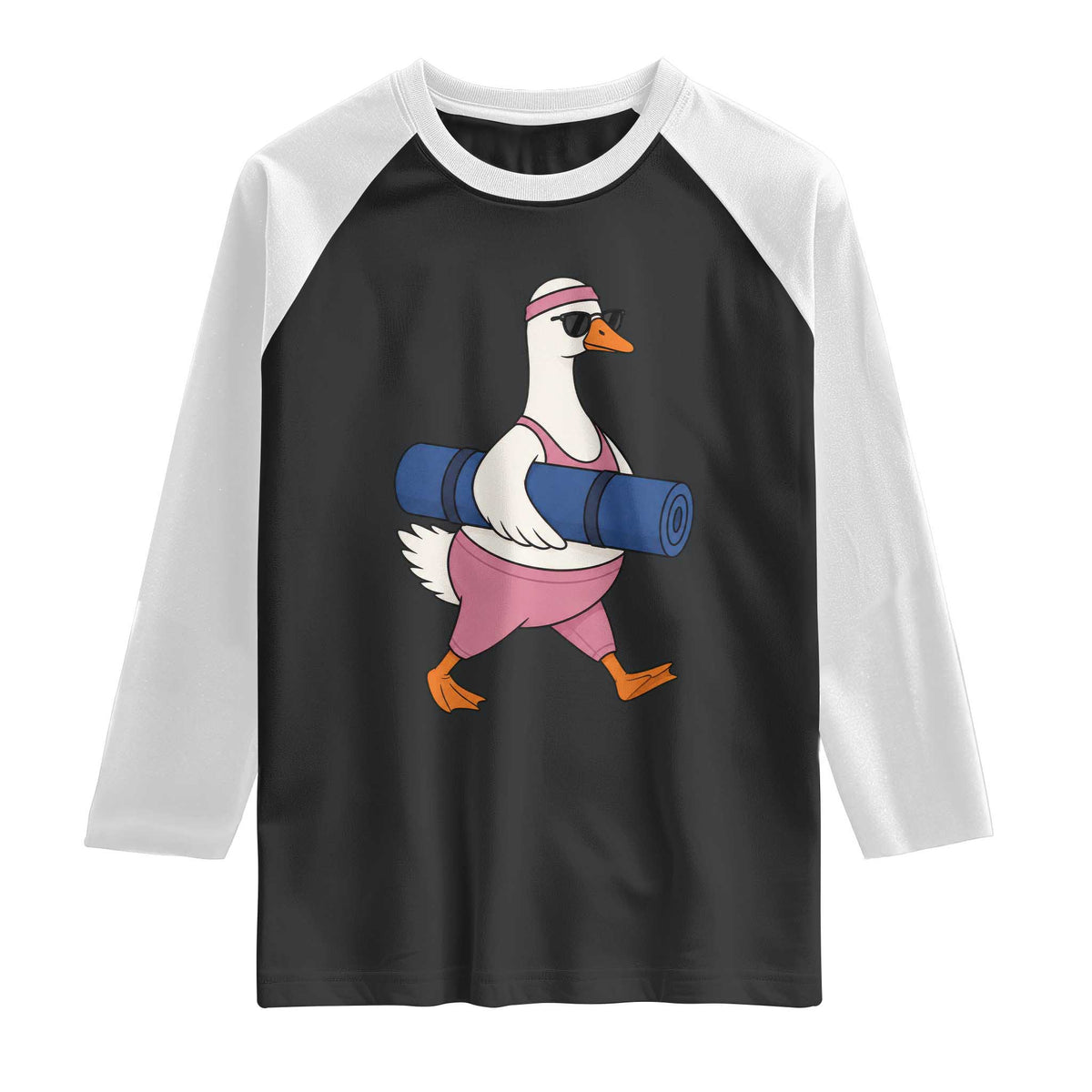 Yoga Goose Carrying Mat Raglan Shirt Funny Yogi Workout Fitness Graphic