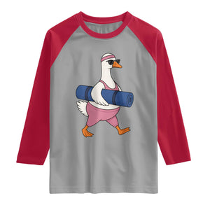 Yoga Goose Carrying Mat Raglan Shirt Funny Yogi Workout Fitness Graphic