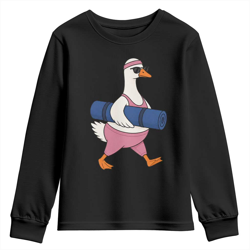 Yoga Goose Carrying Mat Youth Sweatshirt Funny Yogi Workout Fitness Graphic TS10 Black Print Your Wear