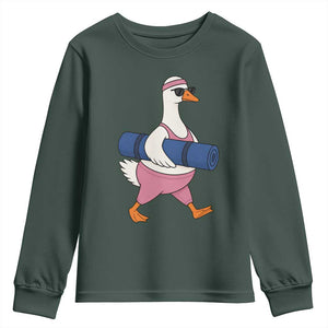 Yoga Goose Carrying Mat Youth Sweatshirt Funny Yogi Workout Fitness Graphic