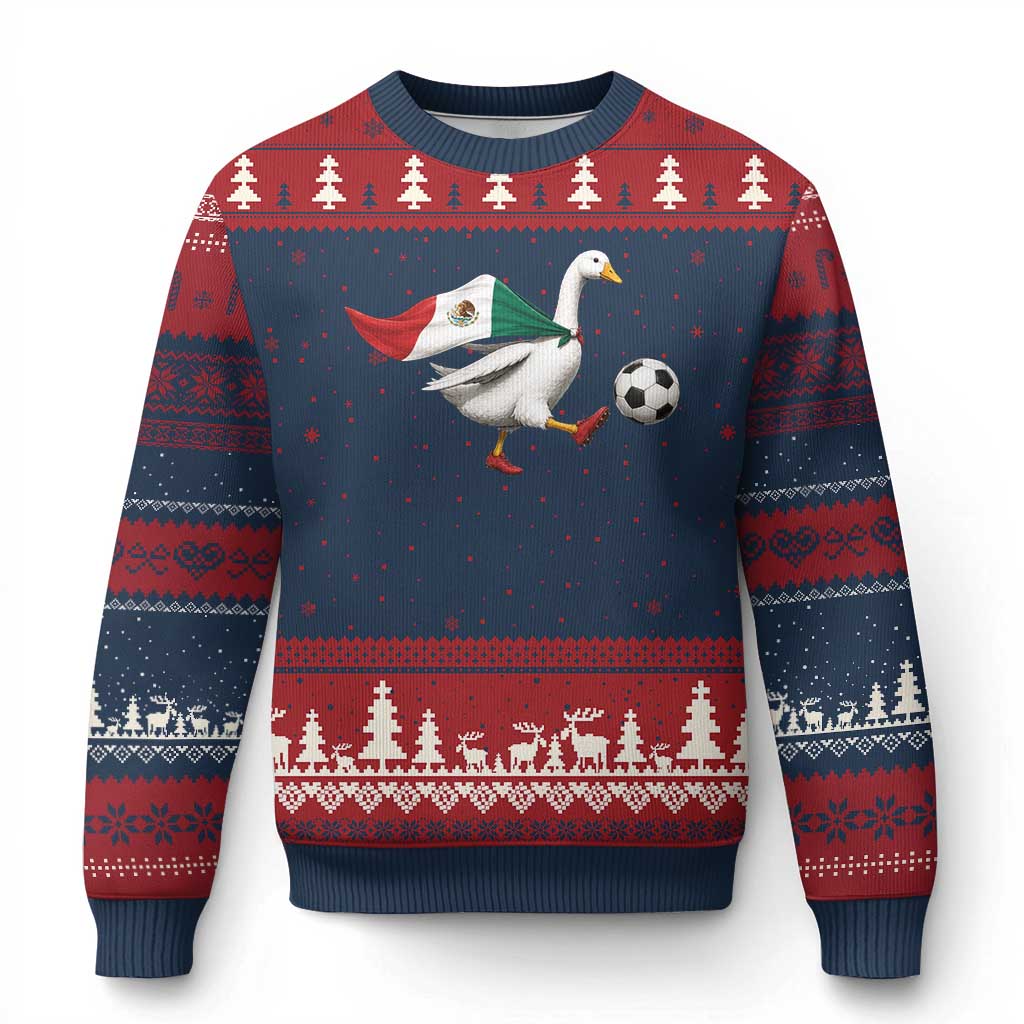 Mexico Soccer Goose Ugly Christmas Sweater Mexico Futbol Fan TS10 Navy Red Print Your Wear