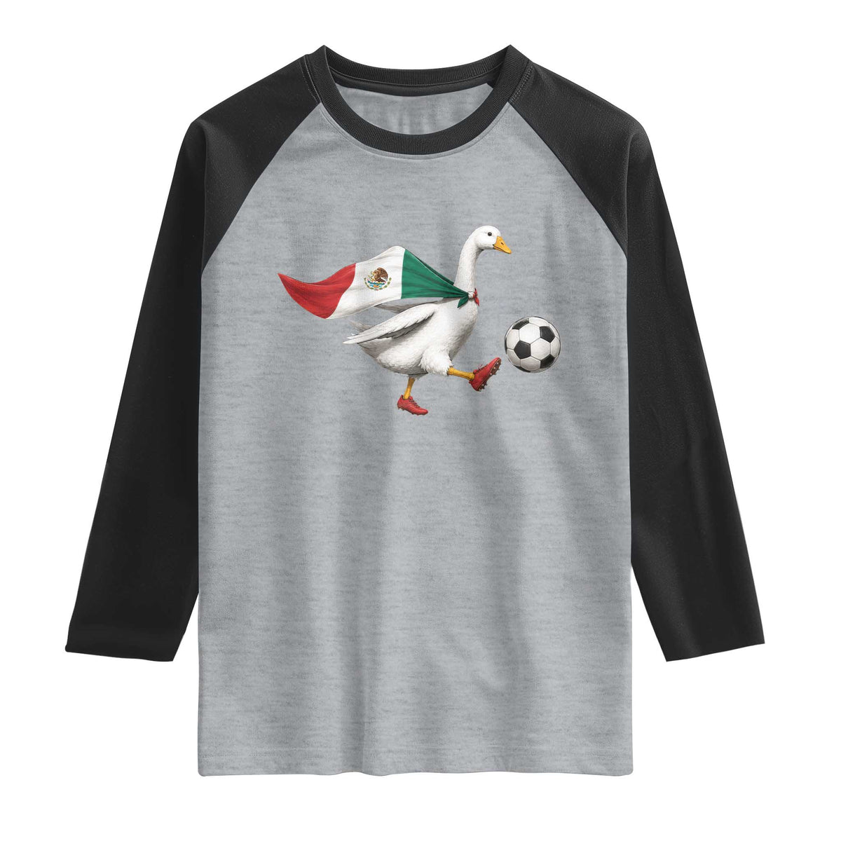 Mexico Soccer Goose Raglan Shirt Mexico Futbol Fan TS10 Heather Gray Black Print Your Wear