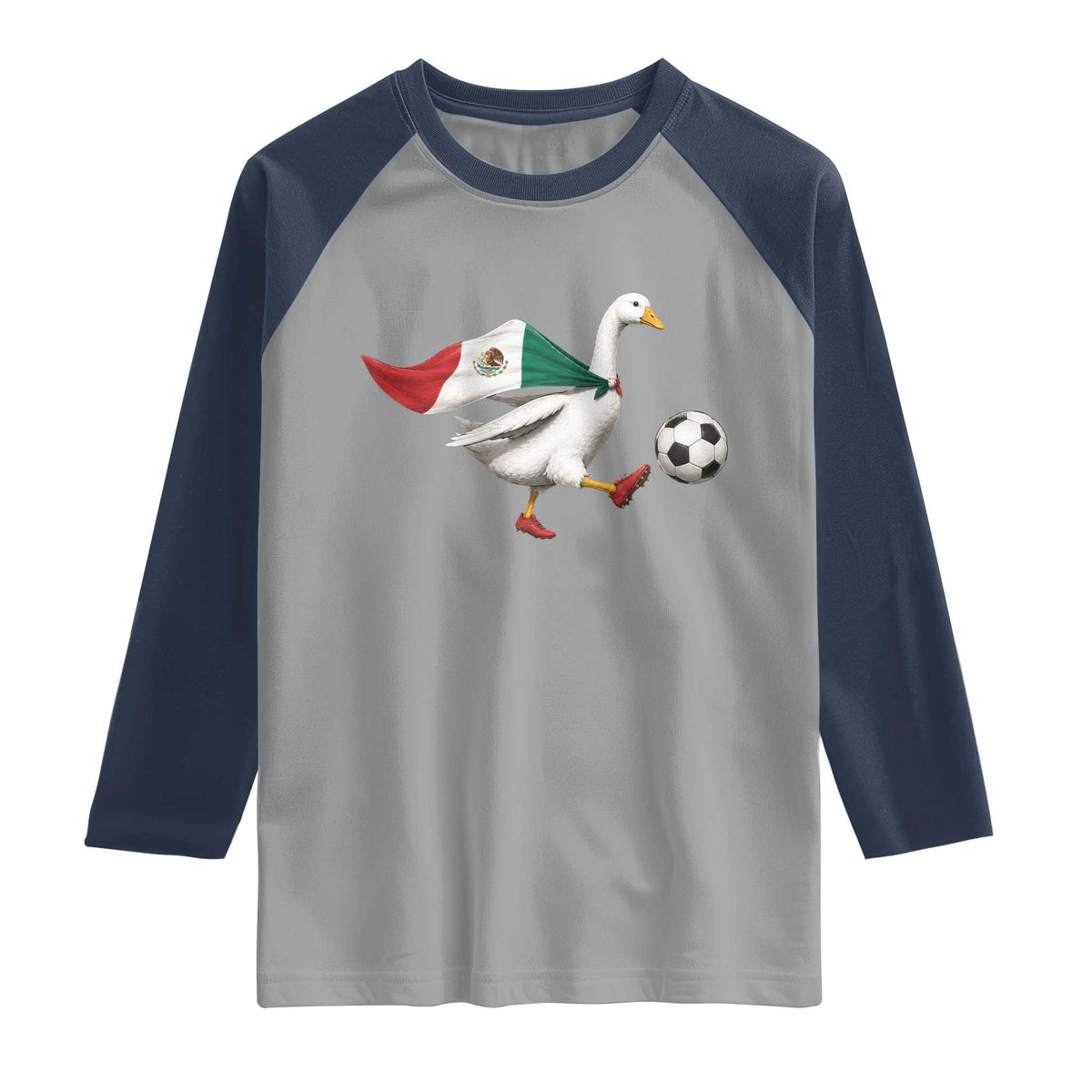 Mexico Soccer Goose Raglan Shirt Mexico Futbol Fan TS10 Sport Gray Navy Print Your Wear