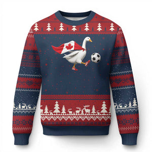 Canada Soccer Goose Ugly Christmas Sweater Canadian Flag Patriotic Football Fan Graphic TS10 Navy Red Print Your Wear