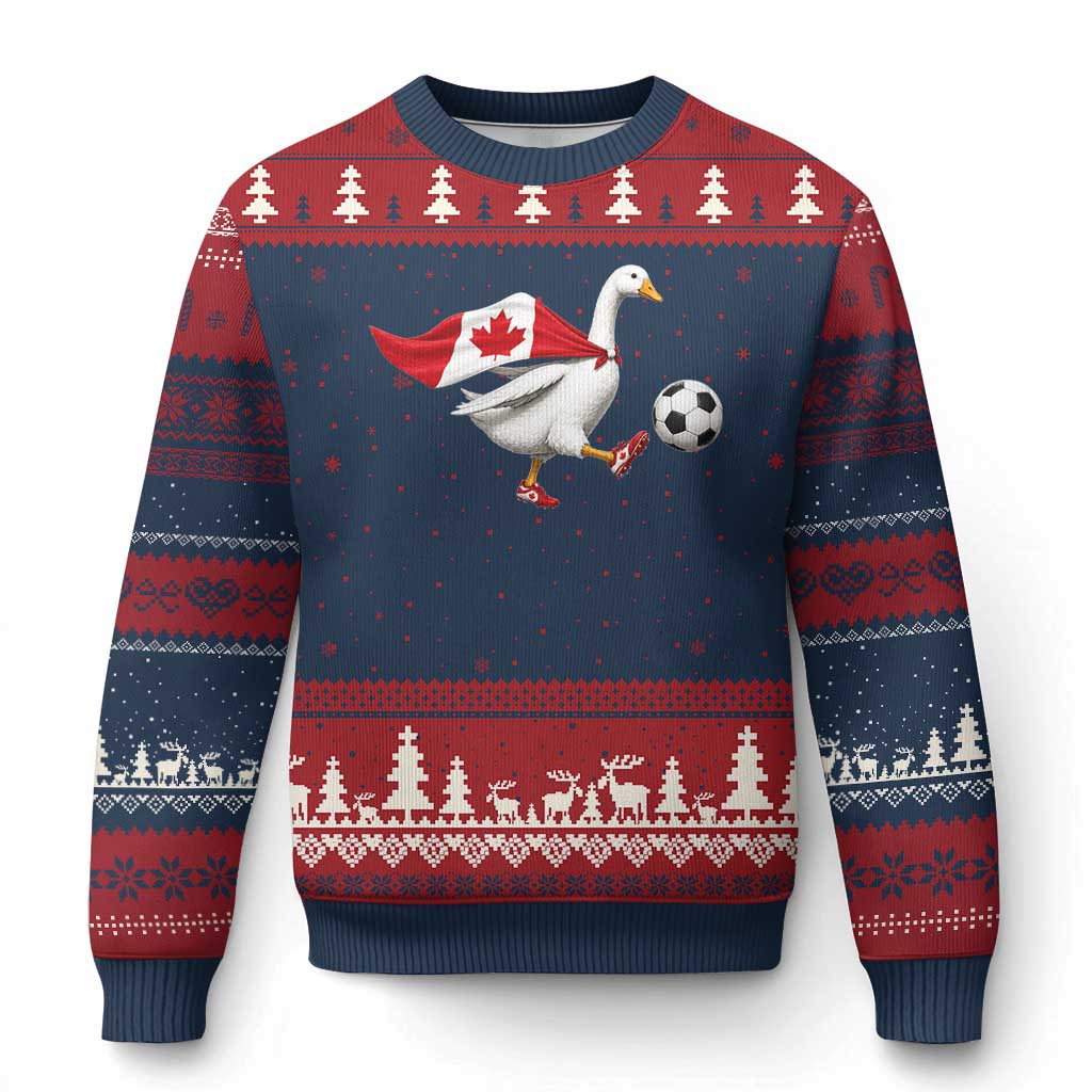 Canada Soccer Goose Ugly Christmas Sweater Canadian Flag Patriotic Football Fan Graphic TS10 Navy Red Print Your Wear