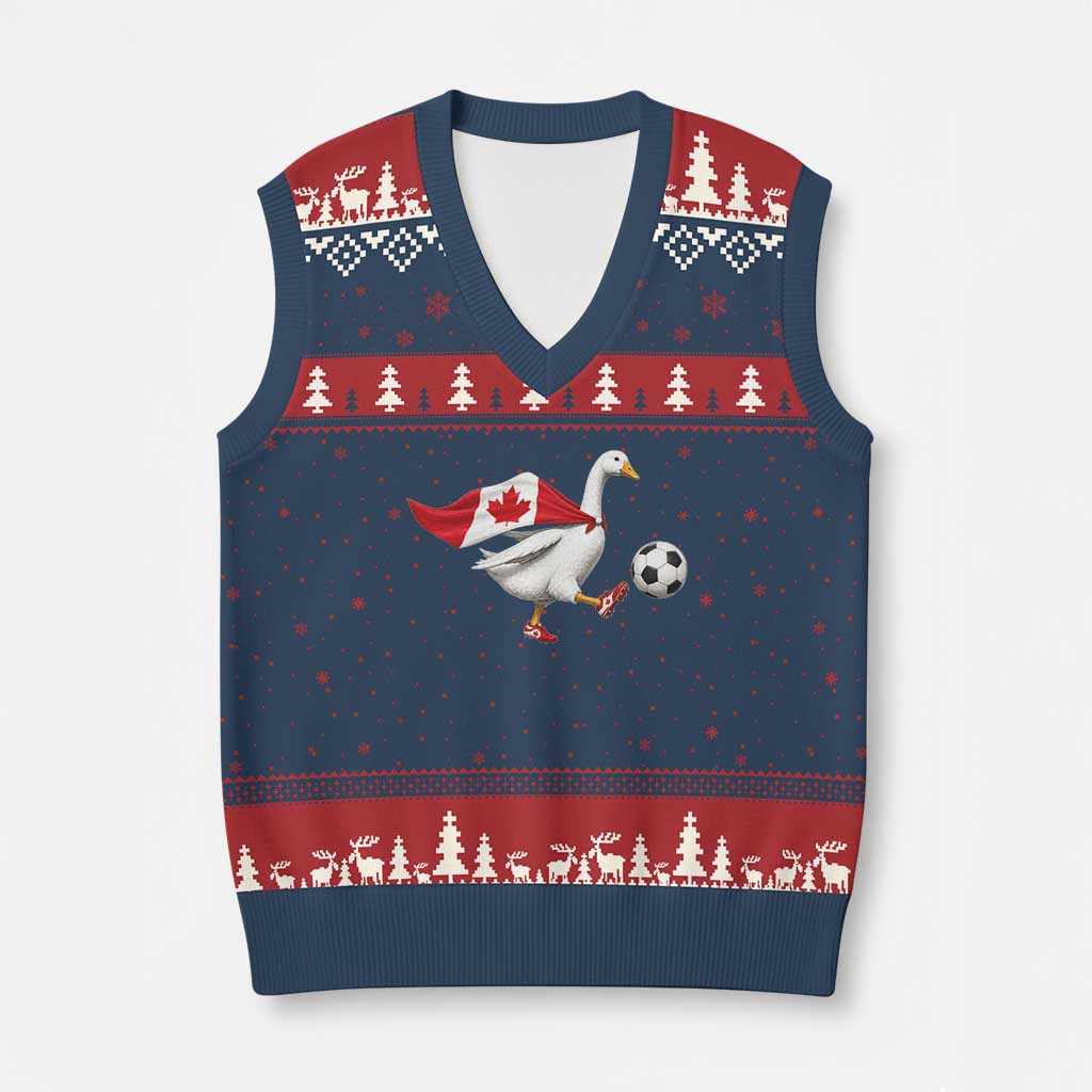 Canada Soccer Goose V-Neck Knit Sweater Vest Canadian Flag Patriotic Football Fan Graphic TS10 Navy Red Print Your Wear