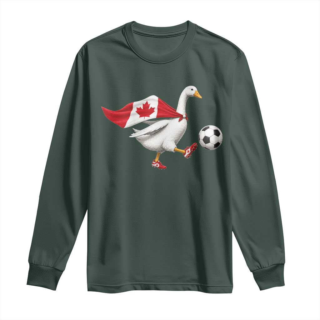 Canada Soccer Goose Long Sleeve Shirt Canadian Flag Patriotic Football Fan Graphic TS10 Dark Forest Green Print Your Wear