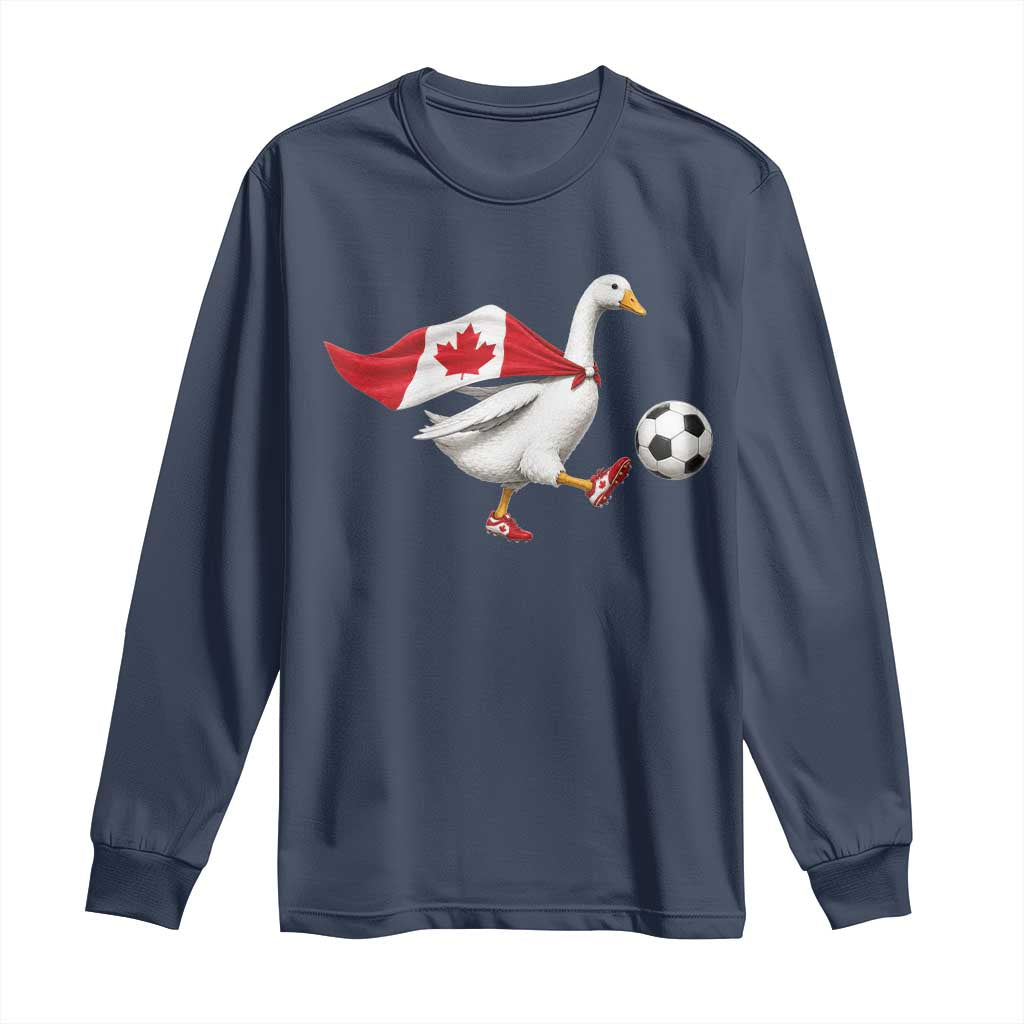 Canada Soccer Goose Long Sleeve Shirt Canadian Flag Patriotic Football Fan Graphic TS10 Navy Print Your Wear
