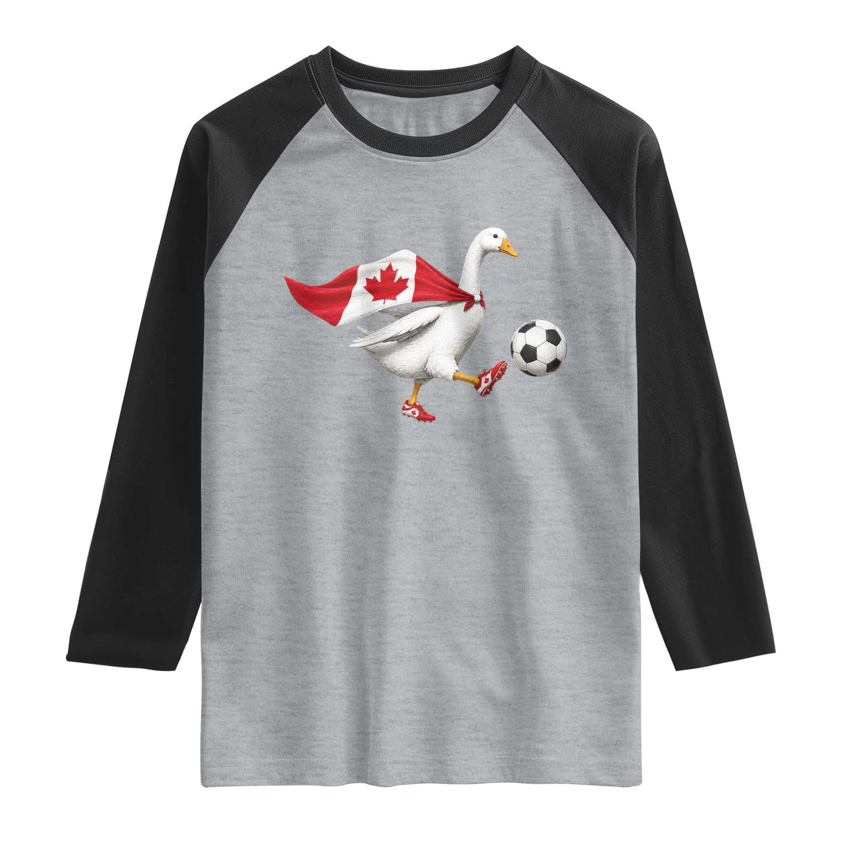 Canada Soccer Goose Raglan Shirt Canadian Flag Patriotic Football Fan Graphic TS10 XS Heather Gray Black Print Your Wear