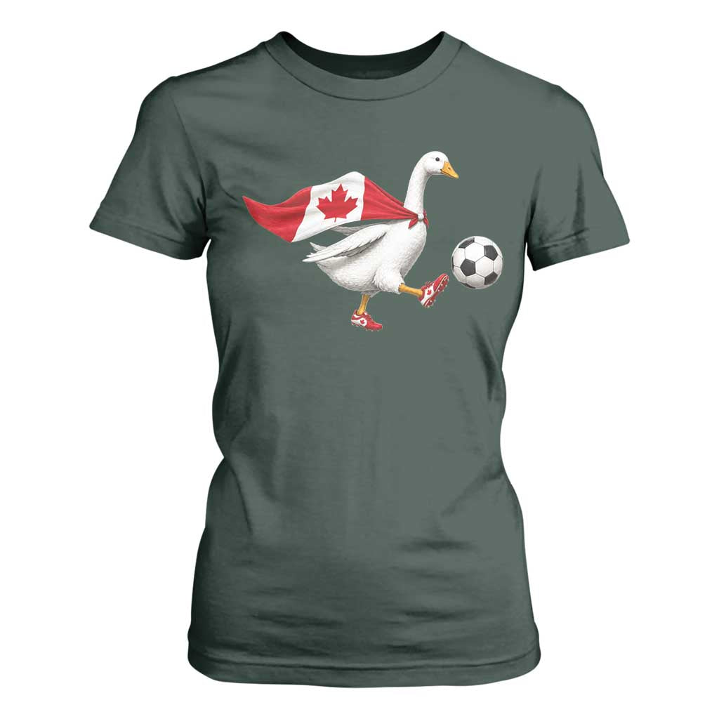 Canada Soccer Goose T Shirt For Women Canadian Flag Patriotic Football Fan Graphic TS10 Dark Forest Green Print Your Wear