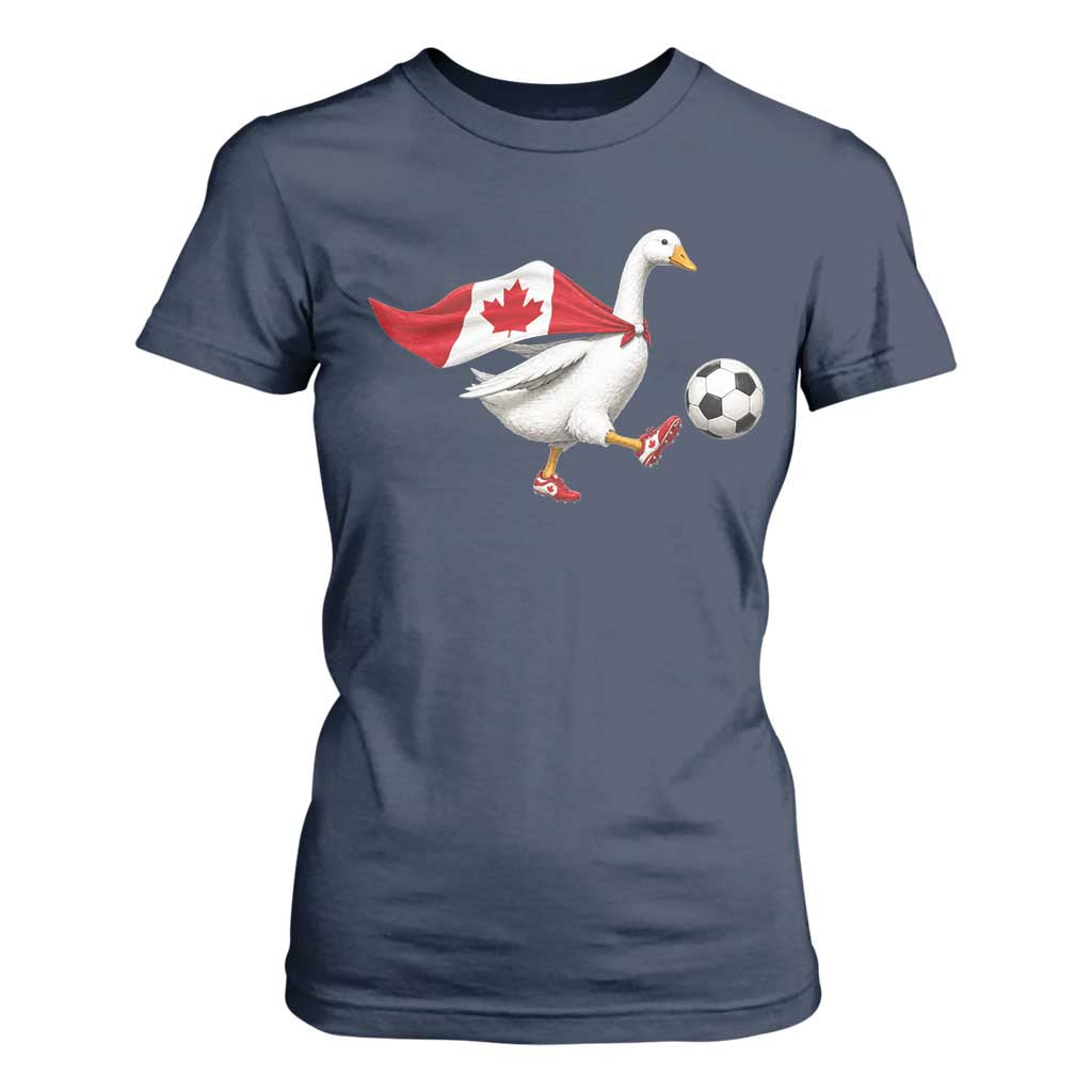 Canada Soccer Goose T Shirt For Women Canadian Flag Patriotic Football Fan Graphic TS10 Navy Print Your Wear