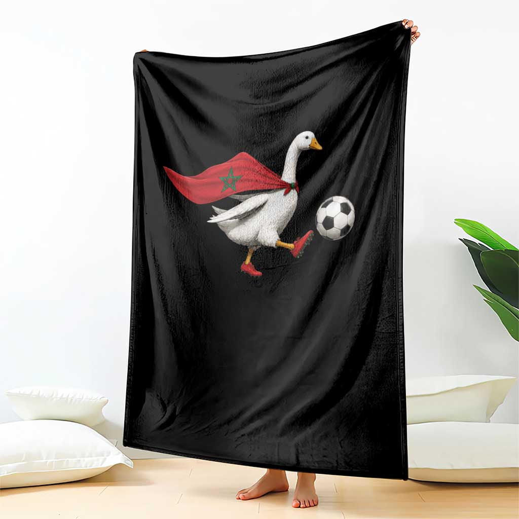 Morocco Soccer Throw Blanket Funny Goose Wearing Moroccan Flag Patriotic Football Fan Graphic TS10 Print Your Wear