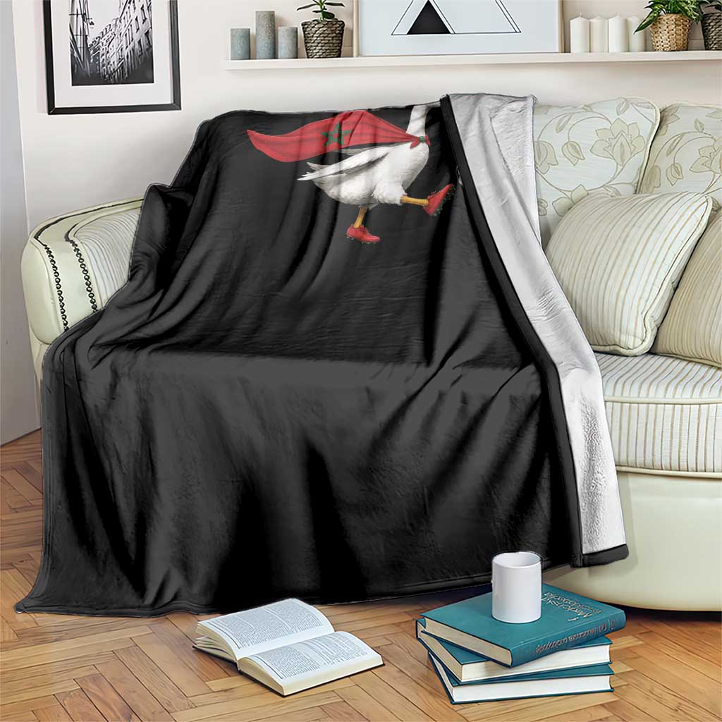Morocco Soccer Throw Blanket Funny Goose Wearing Moroccan Flag Patriotic Football Fan Graphic TS10 Print Your Wear