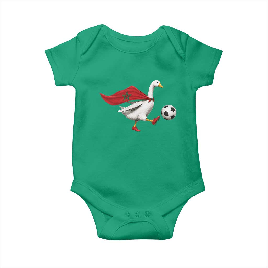 Morocco Soccer Baby Onesie Funny Goose Wearing Moroccan Flag Patriotic Football Fan Graphic TS10 Irish Green Print Your Wear