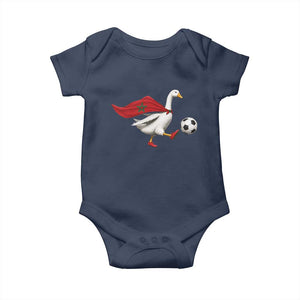 Morocco Soccer Baby Onesie Funny Goose Wearing Moroccan Flag Patriotic Football Fan Graphic TS10 Navy Print Your Wear