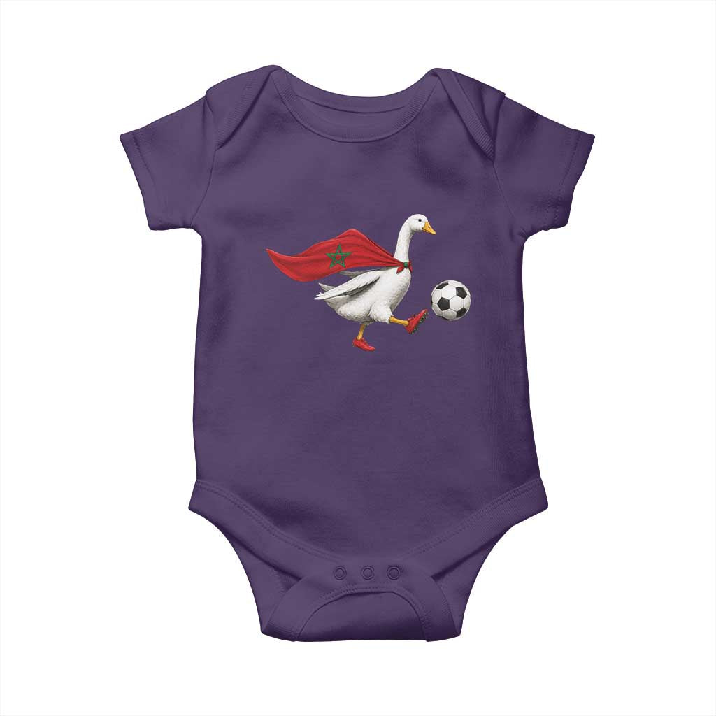 Morocco Soccer Baby Onesie Funny Goose Wearing Moroccan Flag Patriotic Football Fan Graphic TS10 Purple Print Your Wear