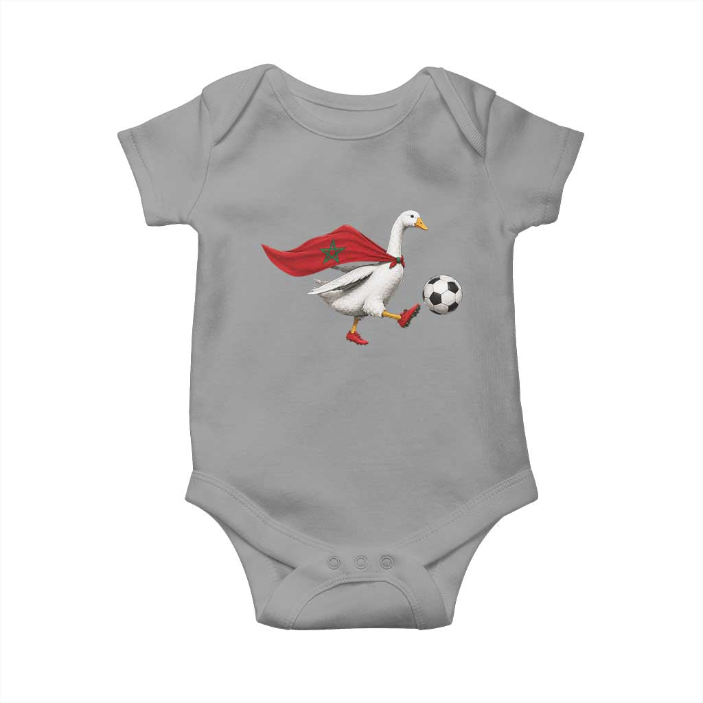 Morocco Soccer Baby Onesie Funny Goose Wearing Moroccan Flag Patriotic Football Fan Graphic TS10 Sport Gray Print Your Wear