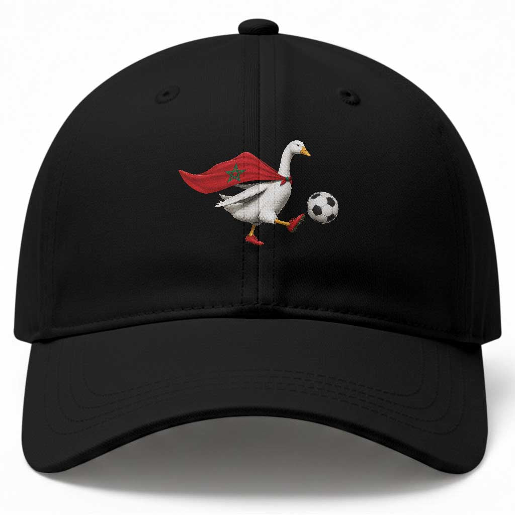 Morocco Soccer Baseball Cap Funny Goose Wearing Moroccan Flag Patriotic Football Fan Graphic TS10 Print Your Wear