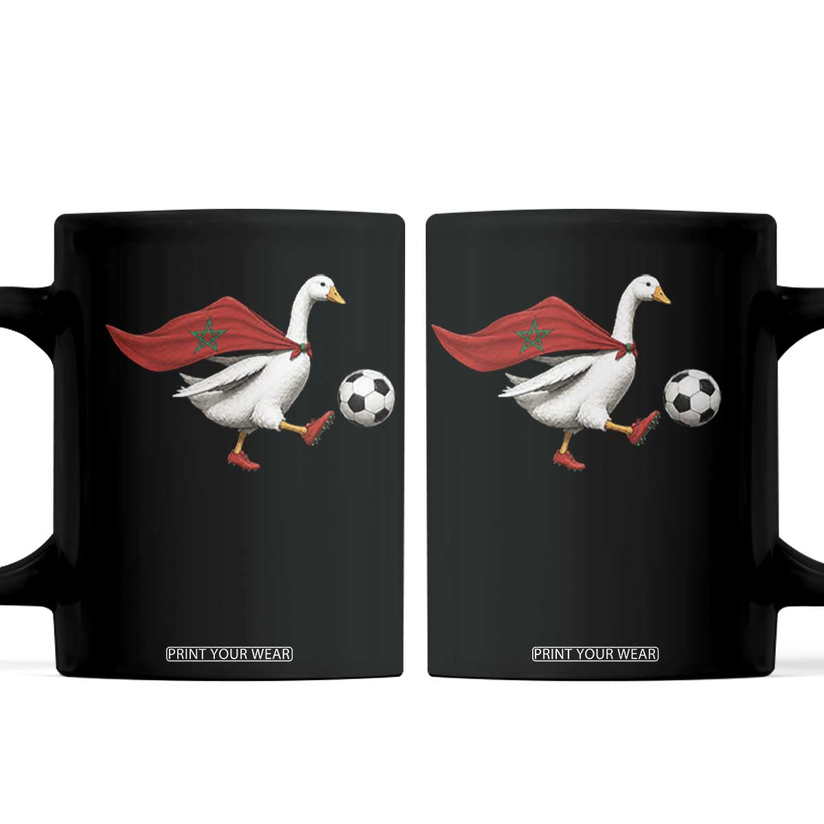 Morocco Soccer Coffee Mug Funny Goose Wearing Moroccan Flag Patriotic Football Fan Graphic TS10 Black Print Your Wear