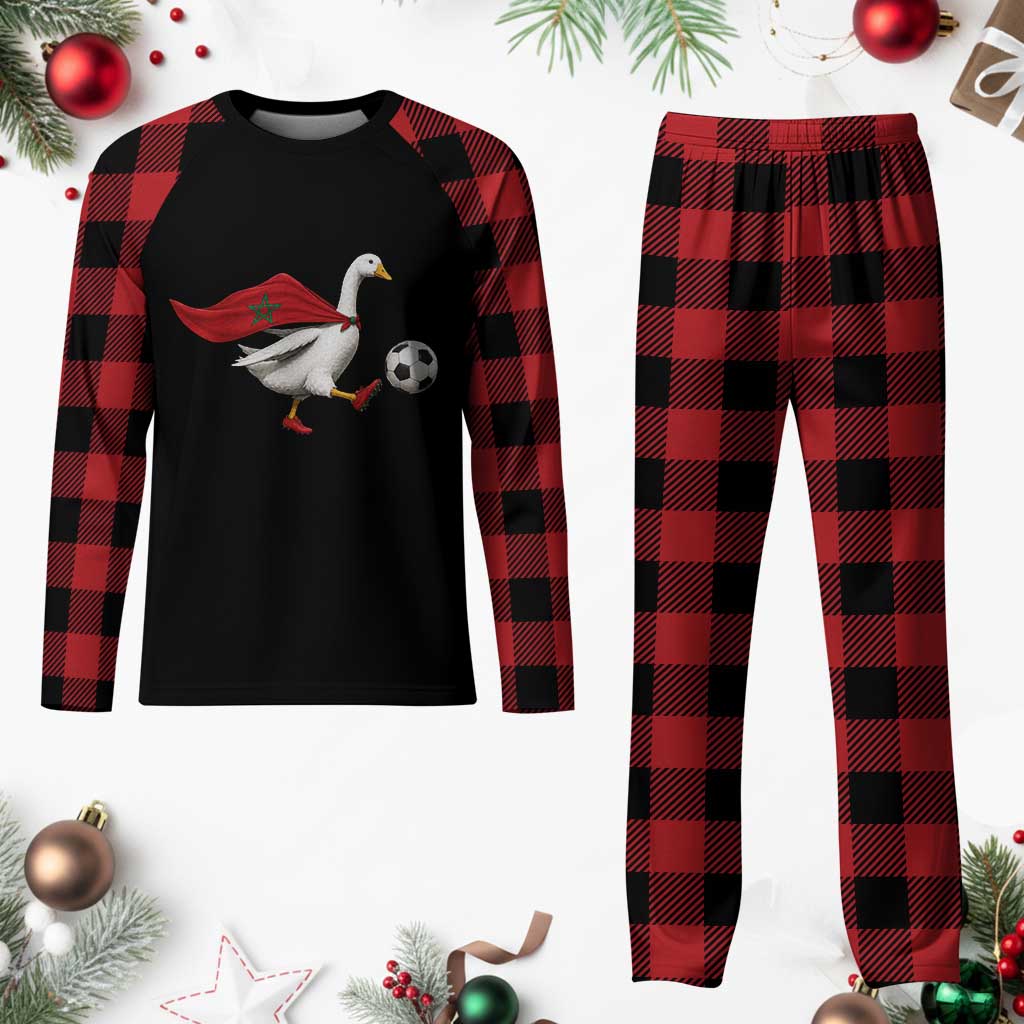 Morocco Soccer Plaid Pajama Set Funny Goose Wearing Moroccan Flag Patriotic Football Fan Graphic TS10 Buffalo Plaid Print Your Wear