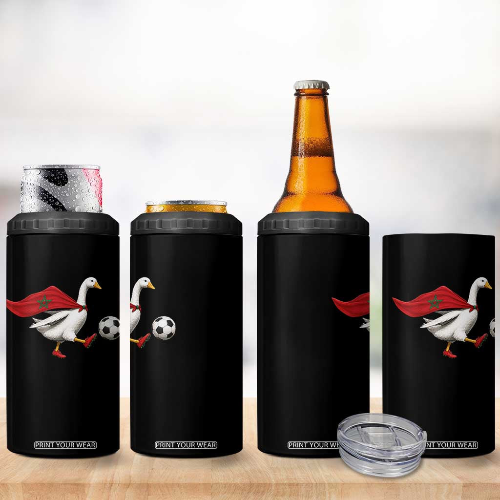 Morocco Soccer 4 in 1 Can Cooler Tumbler Funny Goose Wearing Moroccan Flag Patriotic Football Fan Graphic TS10 Print Your Wear