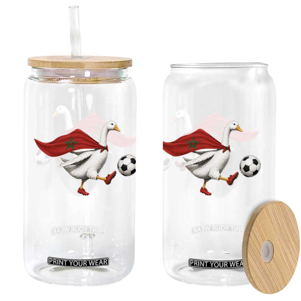 Morocco Soccer Glass Can Funny Goose Wearing Moroccan Flag Patriotic Football Fan Graphic TS10 Print Your Wear
