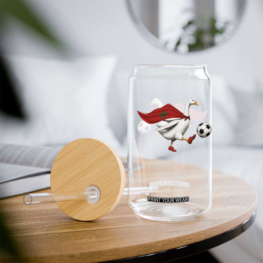 Morocco Soccer Glass Can Funny Goose Wearing Moroccan Flag Patriotic Football Fan Graphic TS10 Print Your Wear