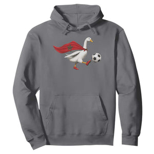 Morocco Soccer Hoodie Funny Goose Wearing Moroccan Flag Patriotic Football Fan Graphic TS10 Charcoal Print Your Wear