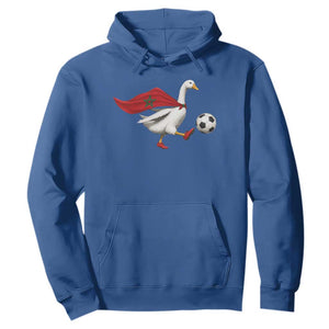 Morocco Soccer Hoodie Funny Goose Wearing Moroccan Flag Patriotic Football Fan Graphic TS10 Royal Blue Print Your Wear
